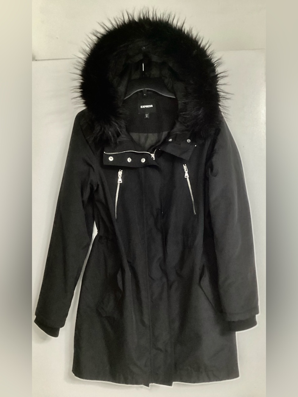 Express Black Faux-Fur Trim Hooded Utility Parka